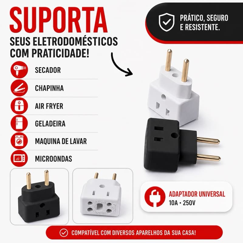 ADAPTADOR DE TOMADA TIPO BOB  RESISTENTE (Não Derrete)