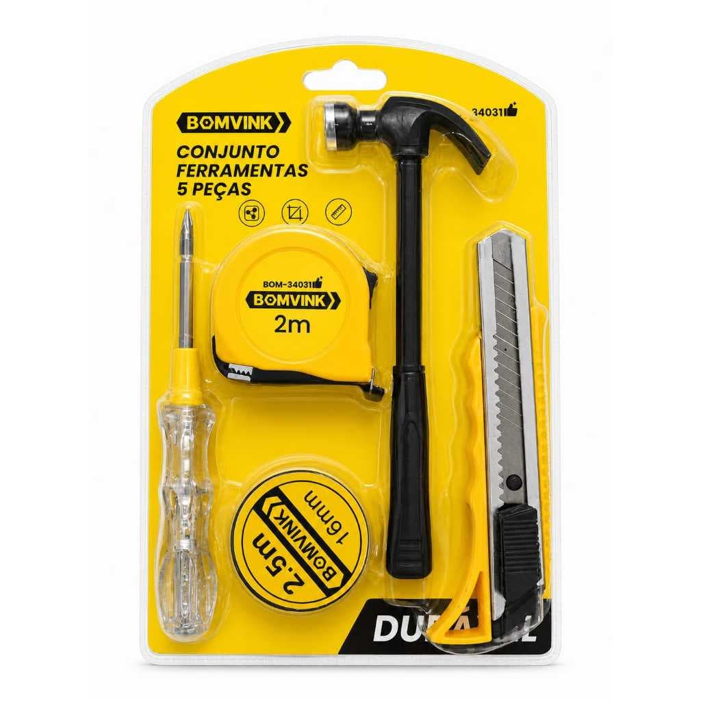 Ferramentas kit 5 Peças BomVink BOM-3403 | Trena, Estilete e Essenciais para Casa!