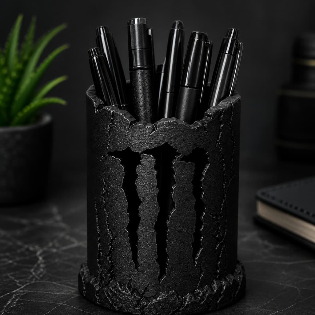 Porta Canetas Monster Preto Organizador de Mesa Escritório Criativo Decorativo Moderno