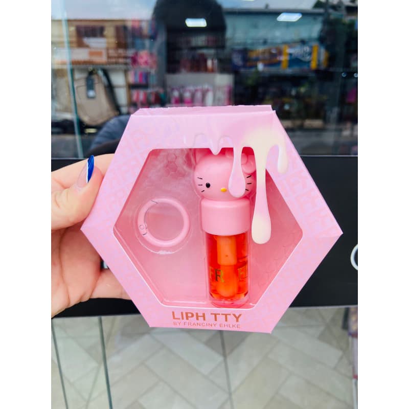 Gloss Labial Rosa Hello Kitty Gatinha hidratante Com Chaveiro fofo e delicado