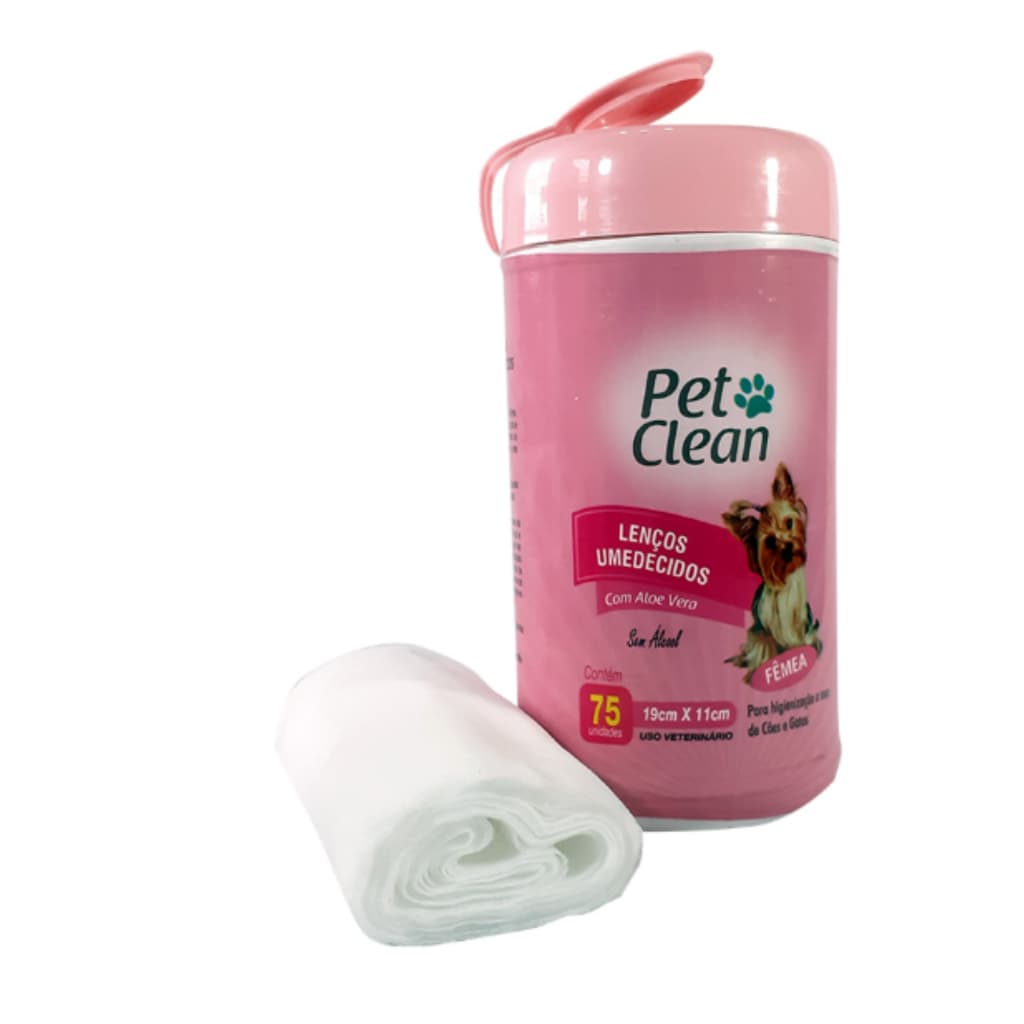 Lenço Umedecido Fêmea para Cachorro e Gato Pet Clean - 75 Unidades