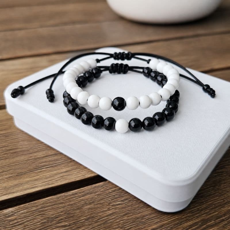 Par de Pulseira Casal /Amizade  Ajustável /Conexão/ Yin & Yang /Preta e Branca /Dia dos Namorados