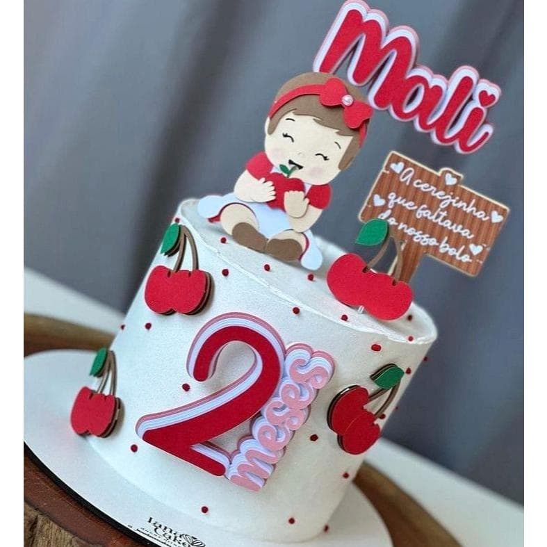 Topo de Bolo Cerejinha 3D Personalizado  - Topo em Camadas