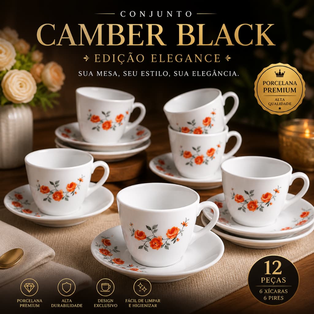 Conjunto Xicara Chá Porcelana 12 Pecas Com Pires Estilo Classico Branco chá café