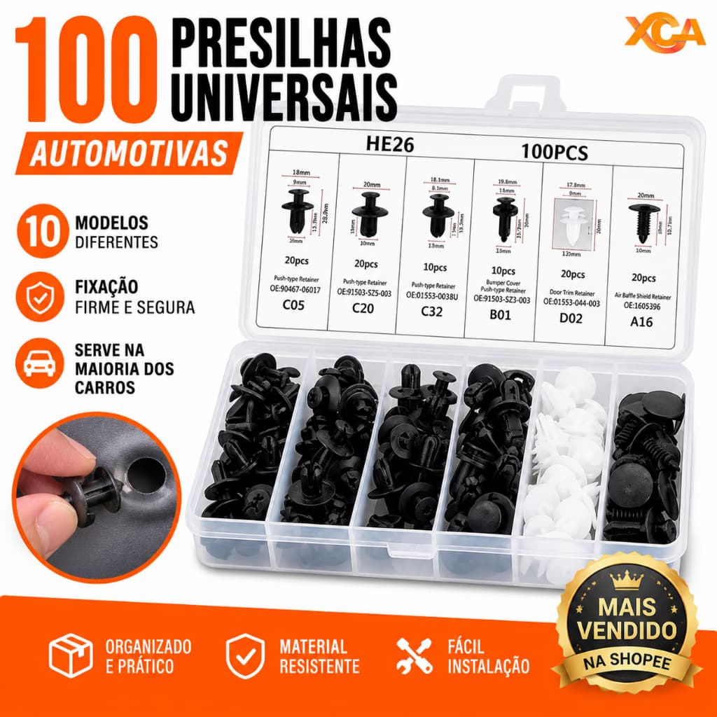 Presilhas Automotivas 100 Unidades Universal Grampos Fixação Carro Porta Forro Parachoque