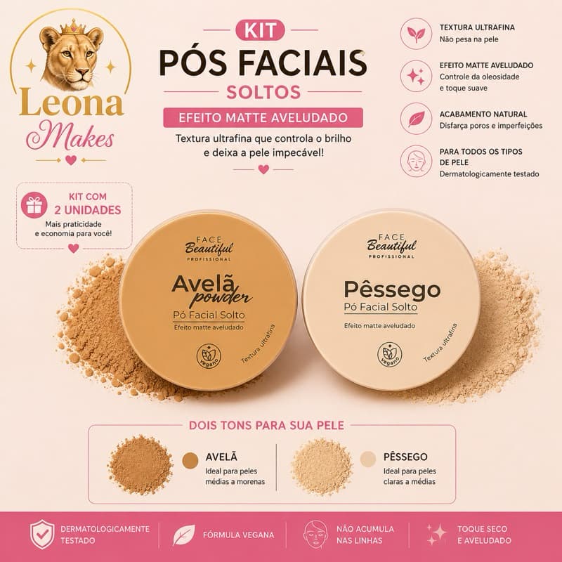 Kit 2 Pó Facial Solto  (Avelã + Pêssego)