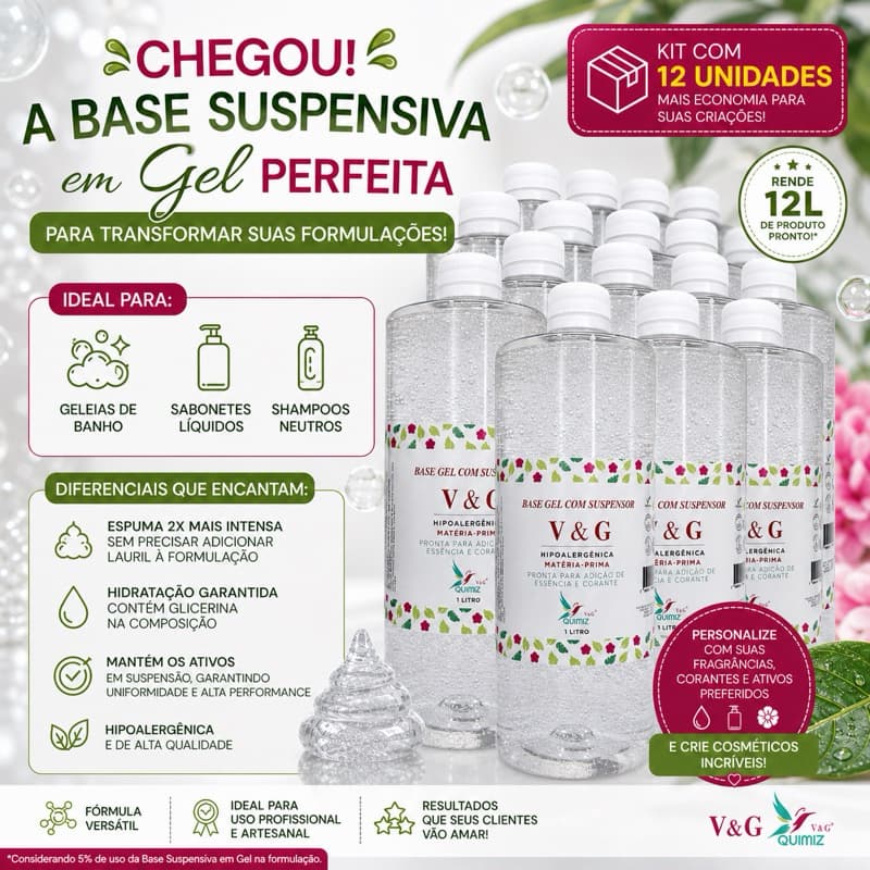 KIT 12 LITROS - BASE GEL COM SUSPENSOR V&G