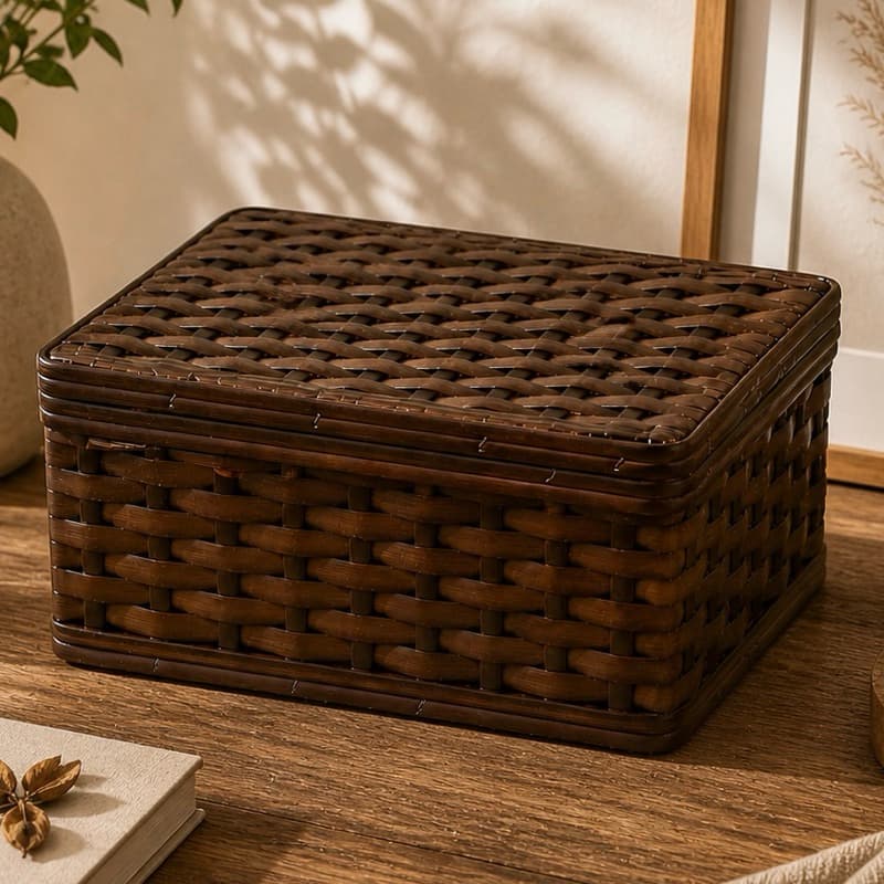 Baú Organizador De Vime 39x28x20 Multifuncional / Artesanato / Guarda Objeto