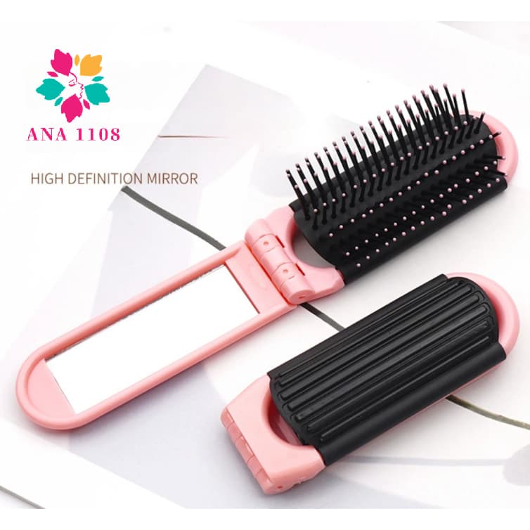ANA 1108/ 1/6 Pçs Escova com Espelho de Cabelo Dobravel de Bolsa Macia Profissional