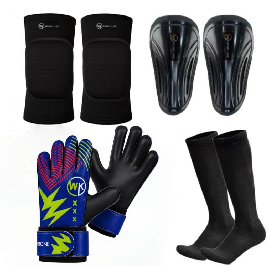 Kit  Infantil Goleiro Joelheira Clássica Caneleira  Meião Luva Goleiro Futebol Futsal