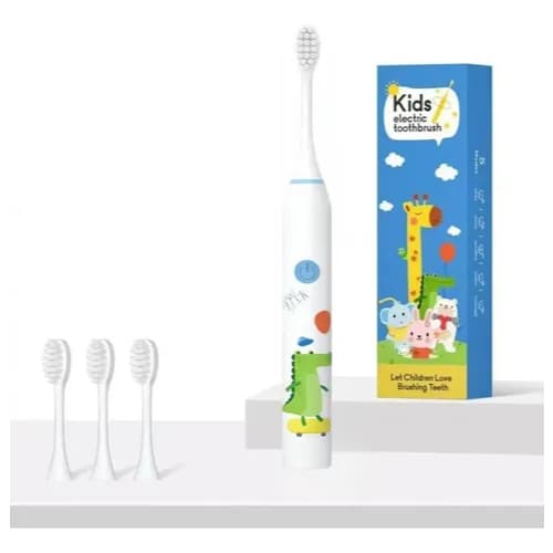 Escova de Dentes Elétrica Infantil Recarregável Bivolt USB + 4 Refis 500mAh 22cm Ultra Macia