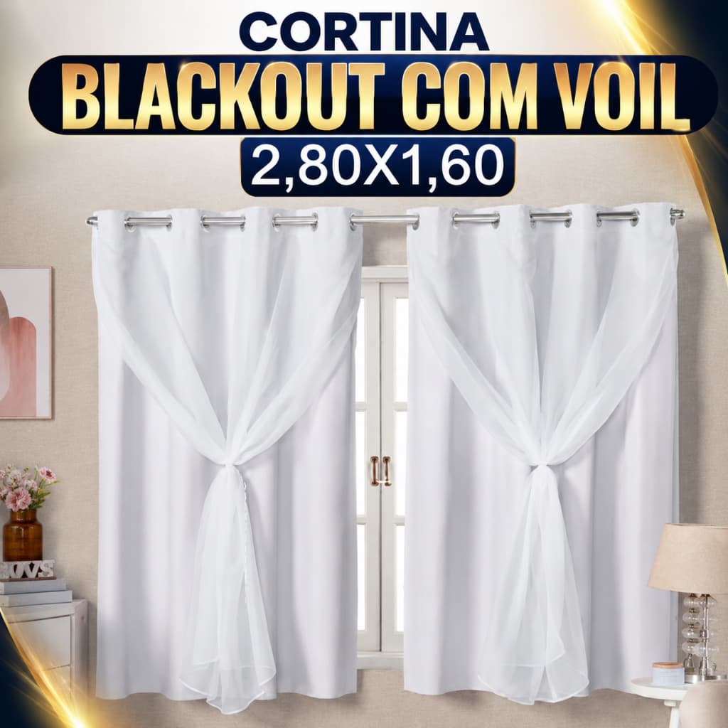 Cortina Corta Luz 100% Blackout de Voil  2,80m x1,60m Cores Variadas