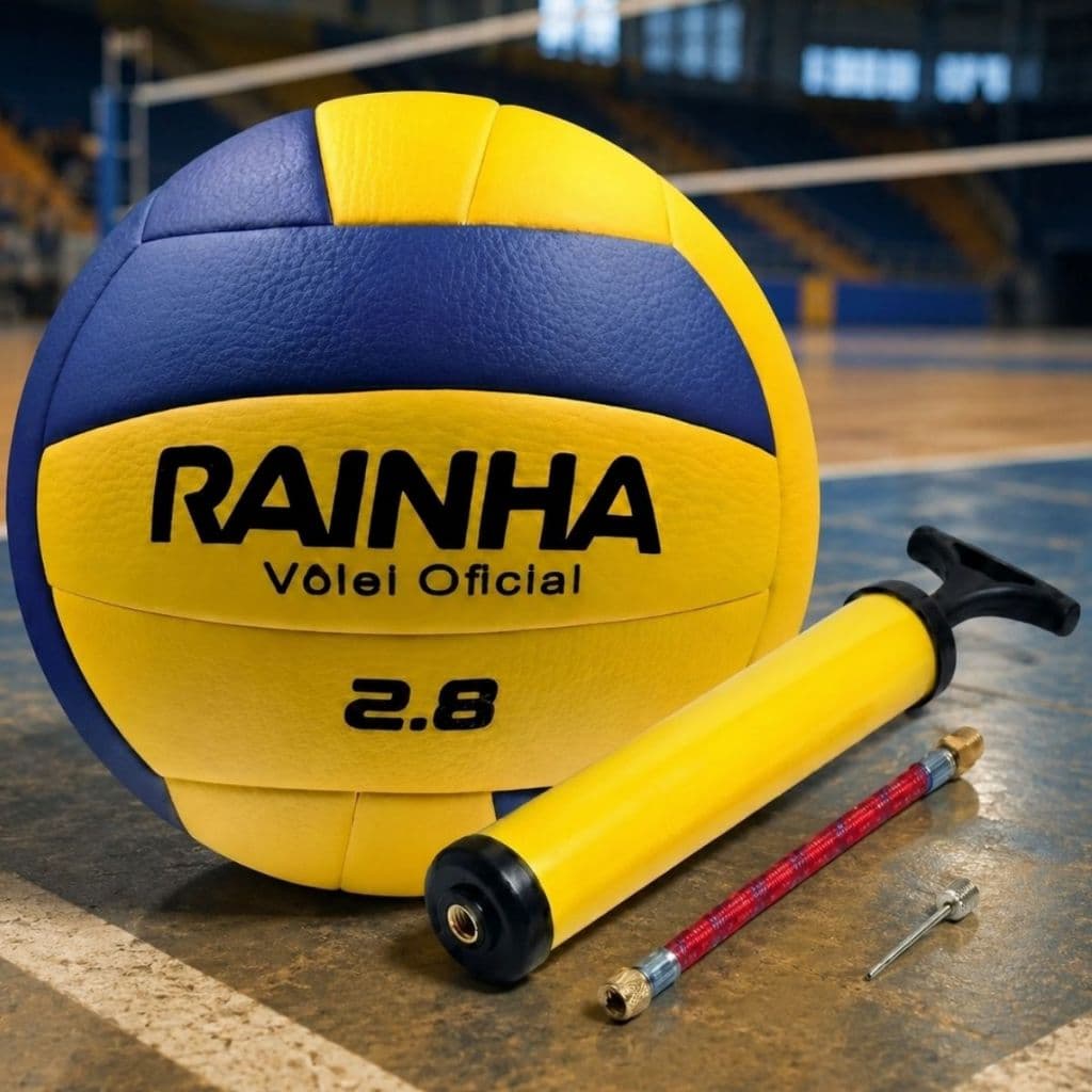 Bola Volei Rainha 2.8 Oficial Amarela Azul Soft Original + Bomba De Ar