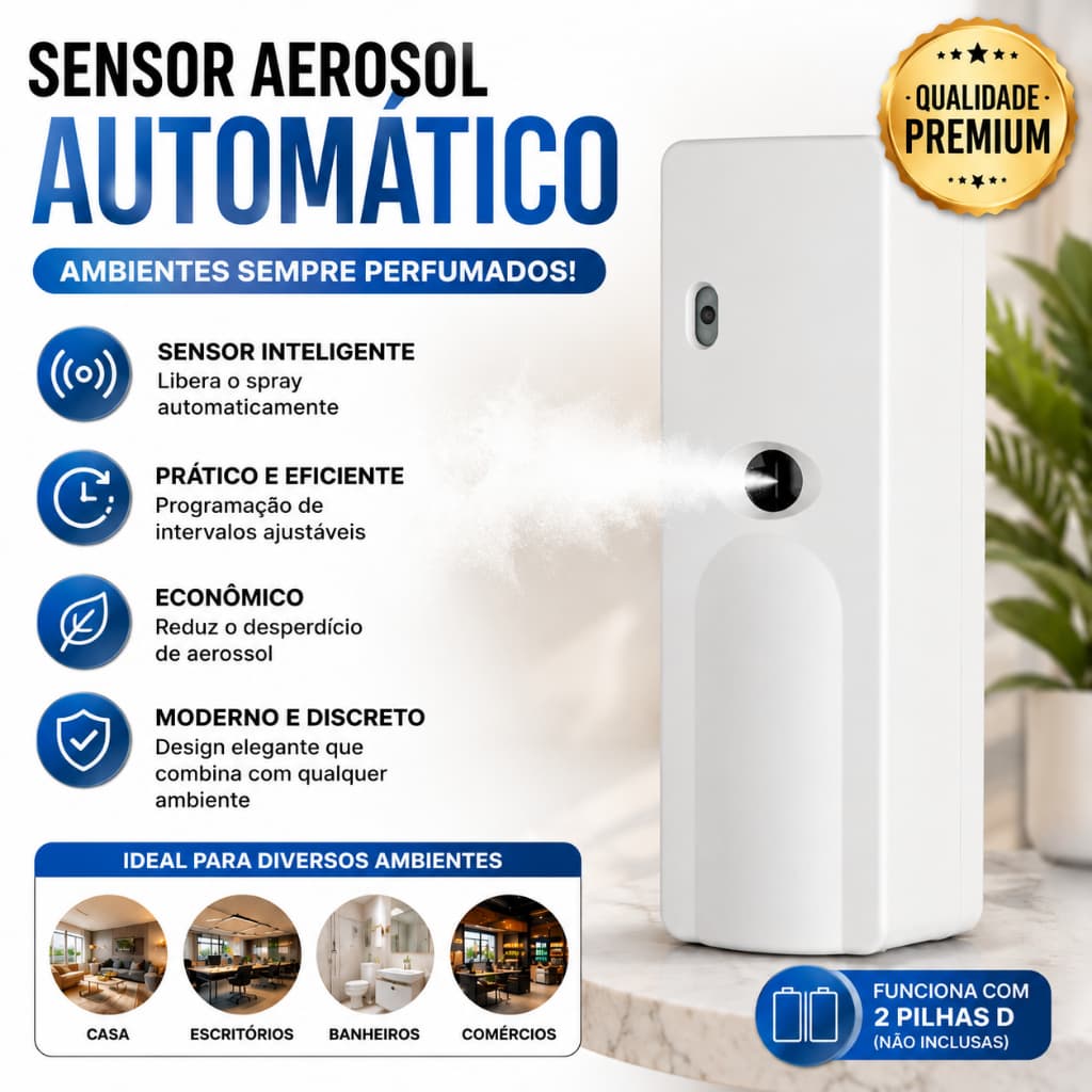 Sensor aerosol pulverizador automático ajustável, para sala de estar, banheiro, quarto, hotel