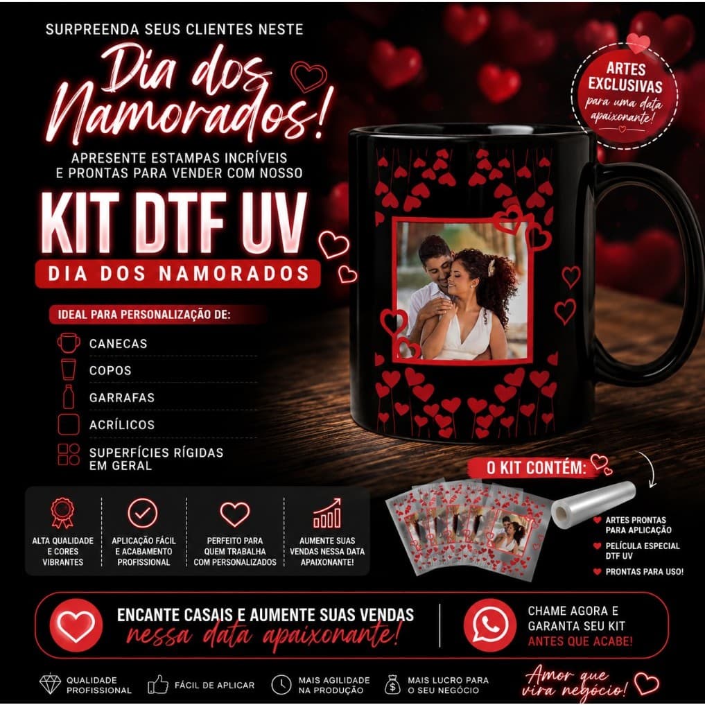 KITS ADESIVOS DTF UV DIA DOS NAMORADOS PARA COPOS CANECAS VIDROS ACRILICO ESOCLHA SEU KIT