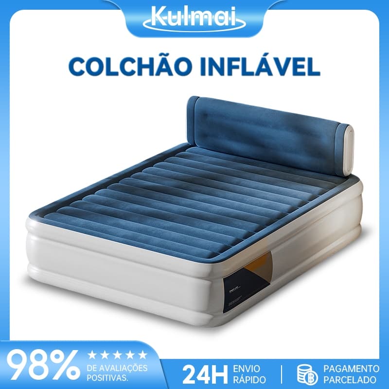 Colchão inflável/cama de camping de três lugares com bomba de ar embutida para inflar automaticamente.