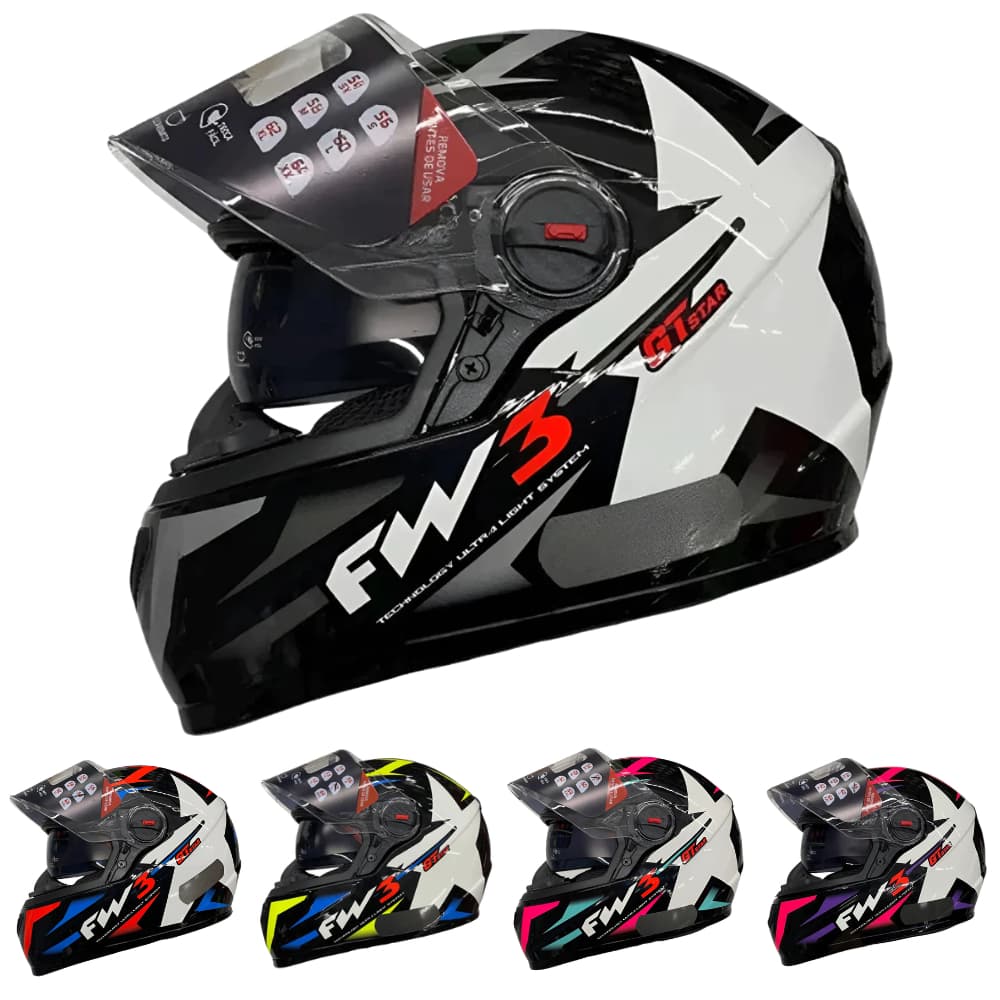 Capacete Moto Fechado FW3 Com Óculos Interno GTX STAR