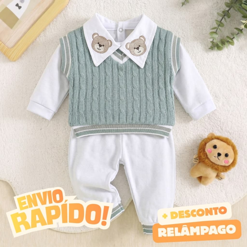 Conjunto Pagão Suéter Premium Gola Bordada Bebê Suéter + Body + Calça Masculino Tamanho Único RN