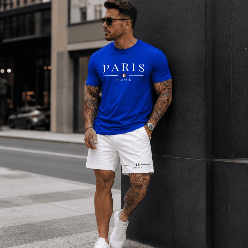 Kit Camiseta e Short Tactel Estampa Streetwear Camisa Paris 100% Algodão Premium Várias Cores Oferta
