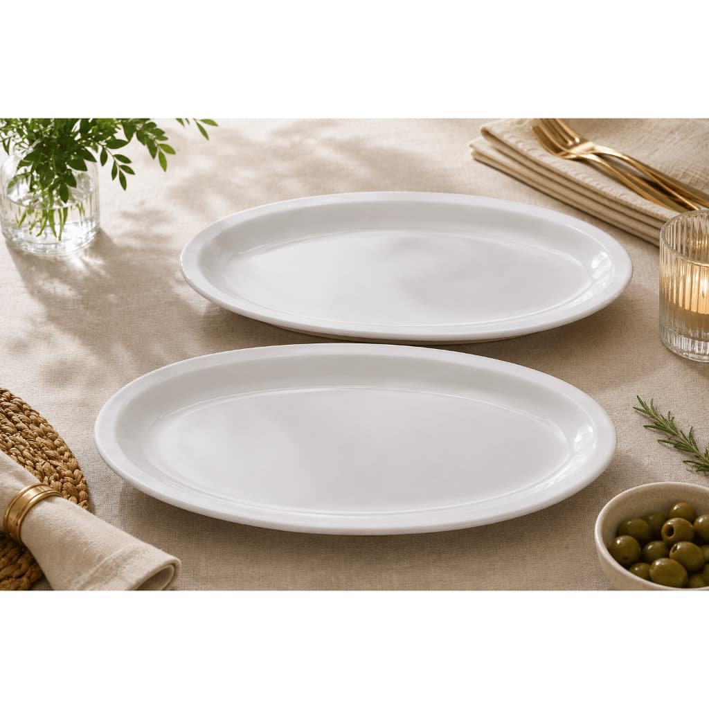 Jogo de 2 / 4 / 6 Pratos Oval Vidro Petisqueira 35CM Branca Prato de Servir Conjunto Travessa Mesa