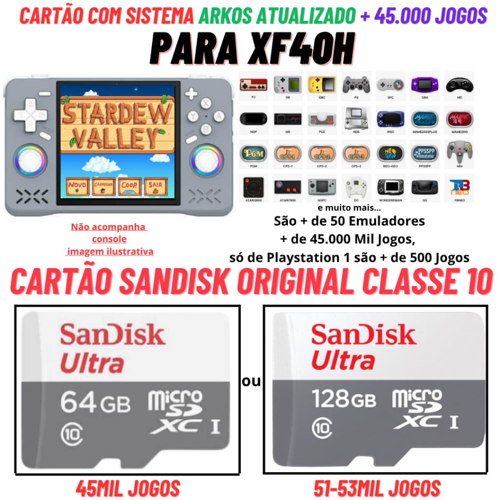 Cartão Original com Sistema e Jogos para Console XF40H Portatil Cartão Sandisk Original Classe 10 Tomate