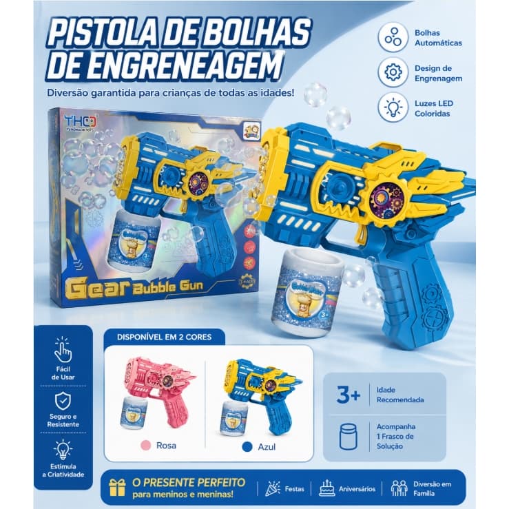 Lança Bolhas de Sabão com Luz Brinquedo Infantil Arminha de Bolha Diversão Crianças