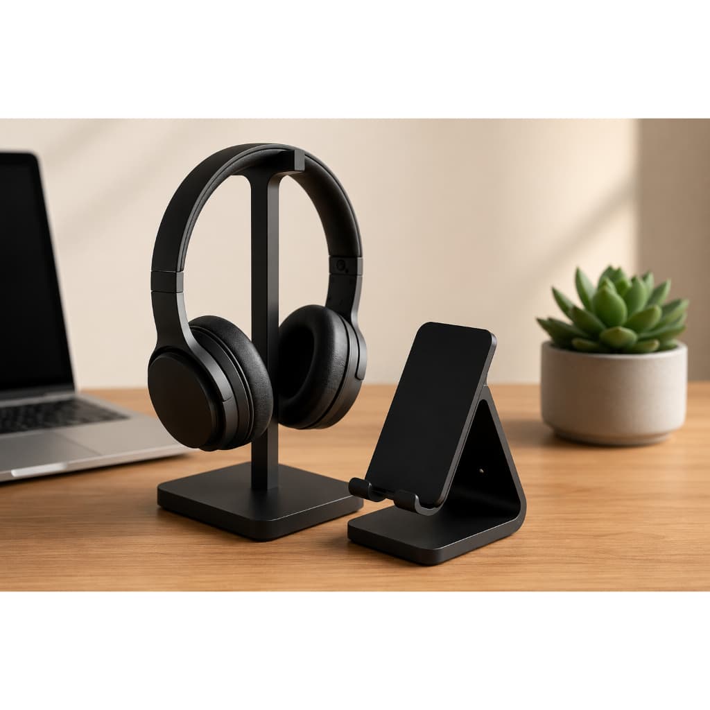 Kit Suporte Headset e Celular de Mesa 2 em 1 Base Antiderrapante