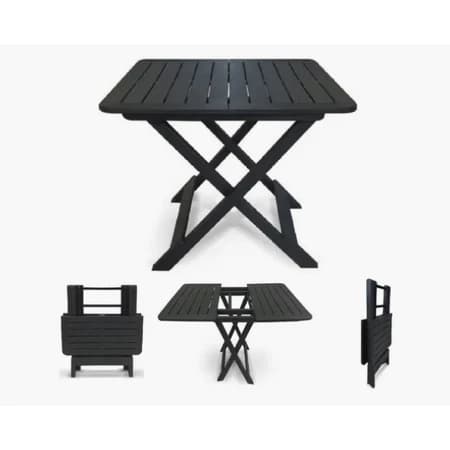Mesa Quadrada Dobravel De Plastico Modelo Rustico Imitação da Madeira Preto