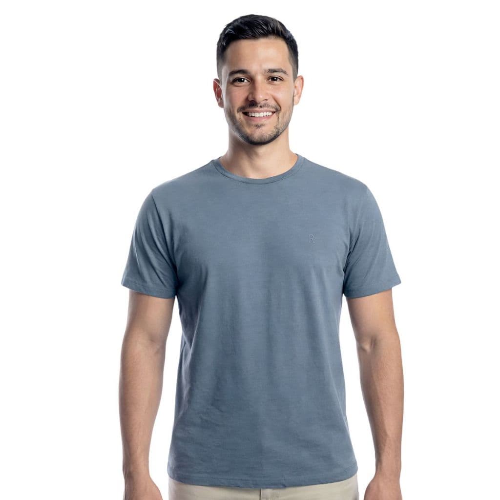 Camiseta Masculina 100% Algodão Básica Lisa Hosten Azul Slim Casual Entrega Rápida