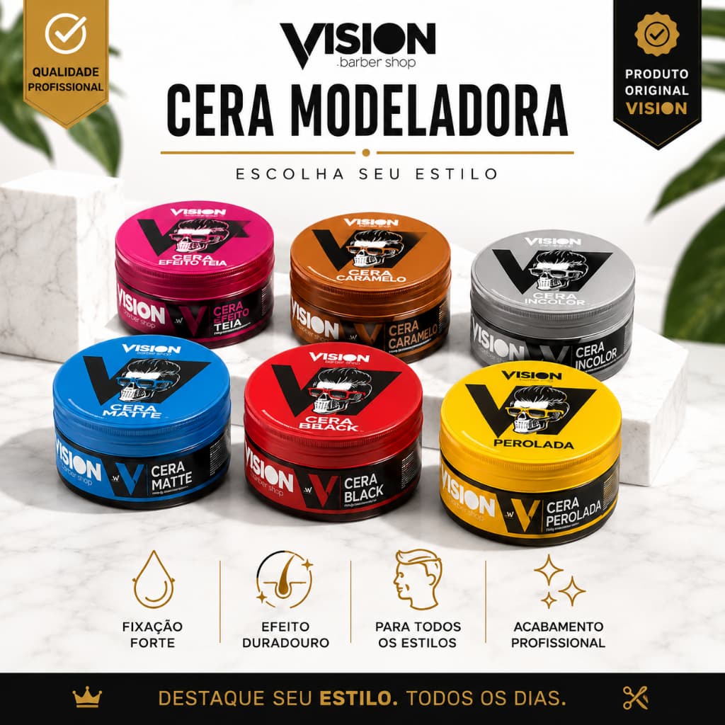 Cera Modeladora Vision Barber Shop Matte Pomada Capilar Estilizadora Cabelo Barba Bigode 130g