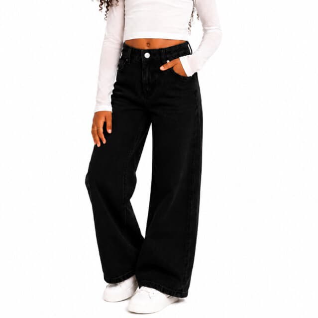 Calça Wide Leg Preta Infantill blogueirinha  idade de 7 a 10 anos