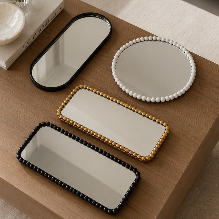 Bandeja Espelhada Decorativa Banheiro Mesa Centro Lavabo Aparador Perfume Joias Elegante Prateleira Sala Organizador