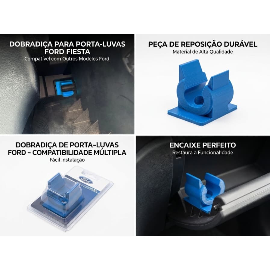 Dobradiça Porta-Luvas Ford Fiesta | Reparo Tampa Porta Objetos Painel Original Compatível Ford (Par)