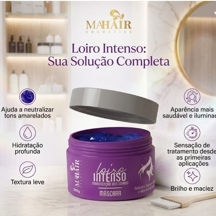 Máscara Matizadora Loiro Intenso 300g Intensifica a Cor e Brilho