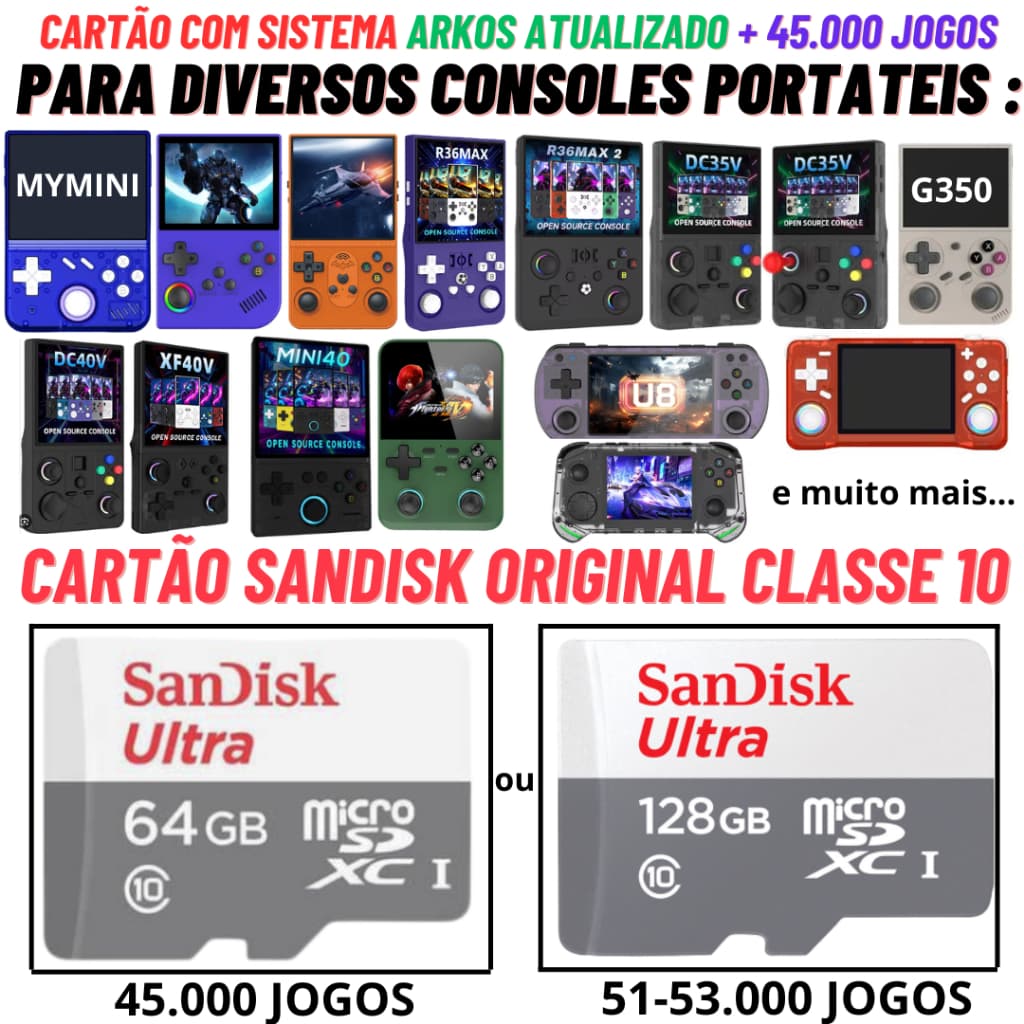 Cartão de Jogos para Consoles Portateis R36s R36MAX XF35 XF40V DC40V DC35V XF28 R36PLUS MAX2 HG36 RX6H U8 RG36 Mymini