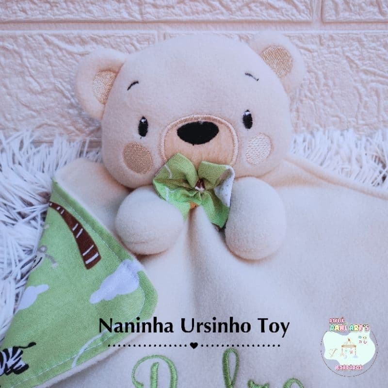 Naninha  Ursinho Toy, personalizado com nome bordado, Antialérgico, Prendedor de Chupeta opcional