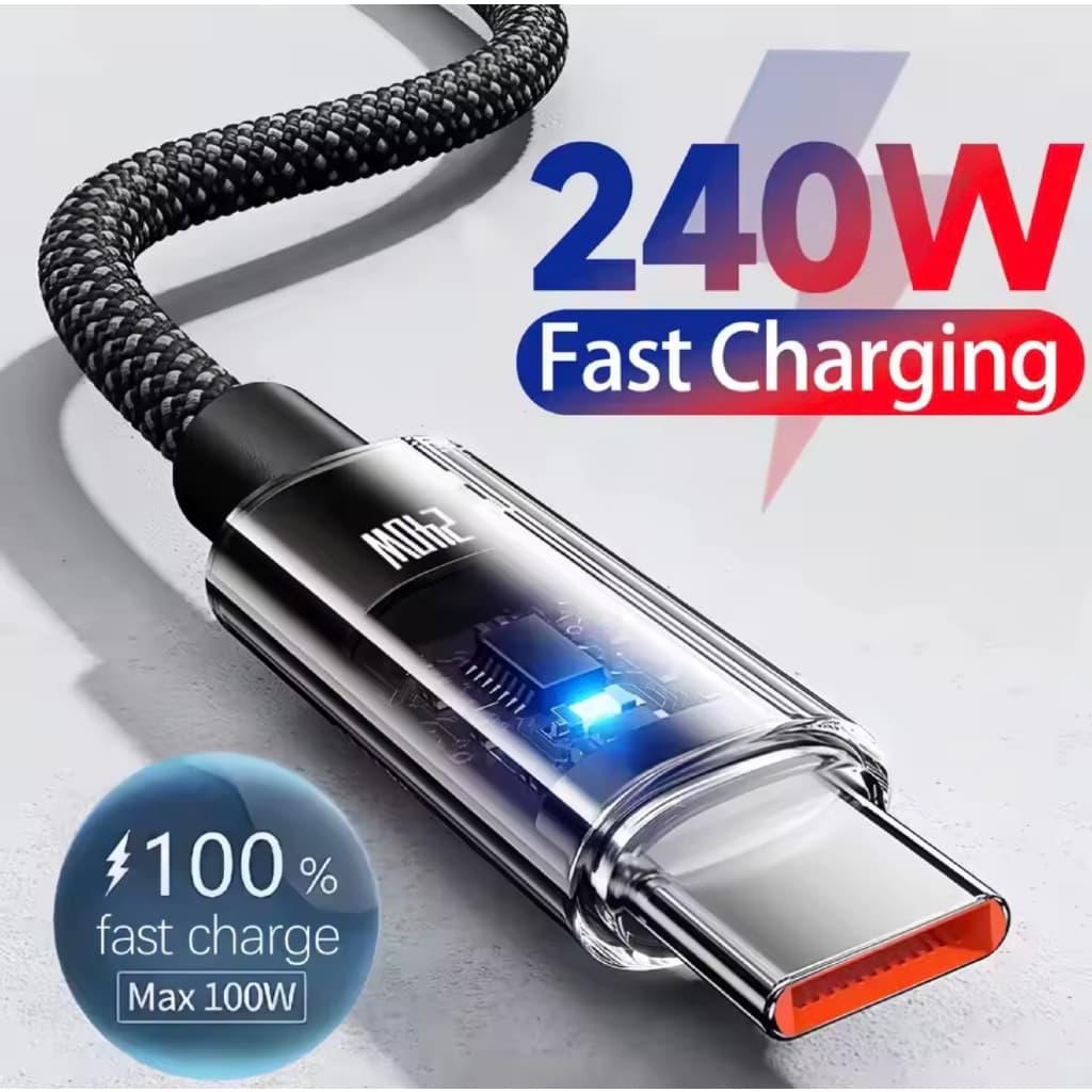 Cabo de carregamento super rápido de nylon usb tipo c, 240w display digital led, carregador usb c, cabo de dados