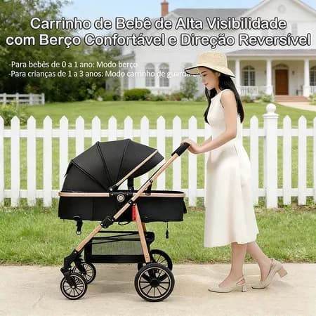 Carrinho de Bebê 3 em 1 Luxuoso | Moisés + Bebê Conforto + Base Veicular - Seguro e confortável, preferido das mamães！