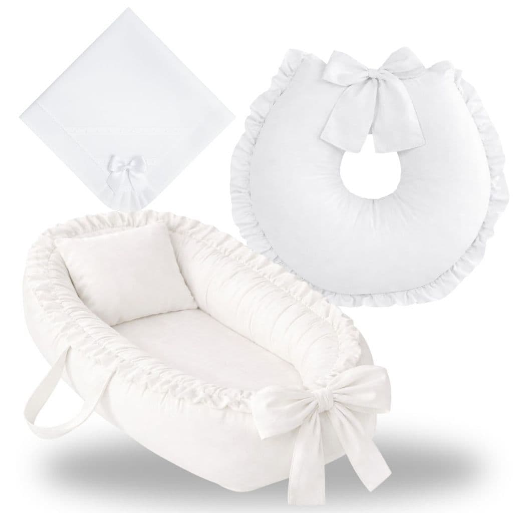 Ninho Redutor de Berço Almofada Para Amamentação Manta Kit 3 Peças Enxoval Bebe Menina Menino Branco