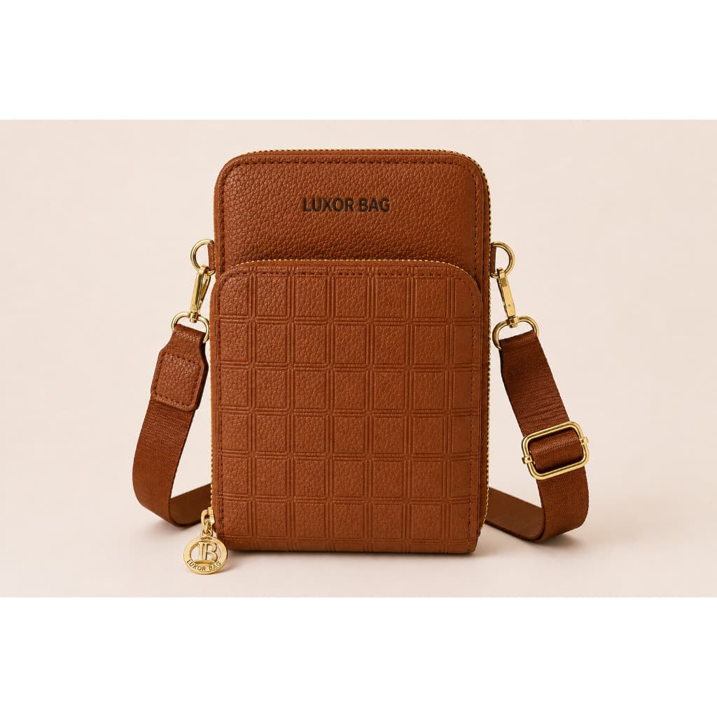 Bolsa Feminina Transversal Luxor Bag Marrom Couro Sintético Premium Compacta Porta Cartão Alça Regulável