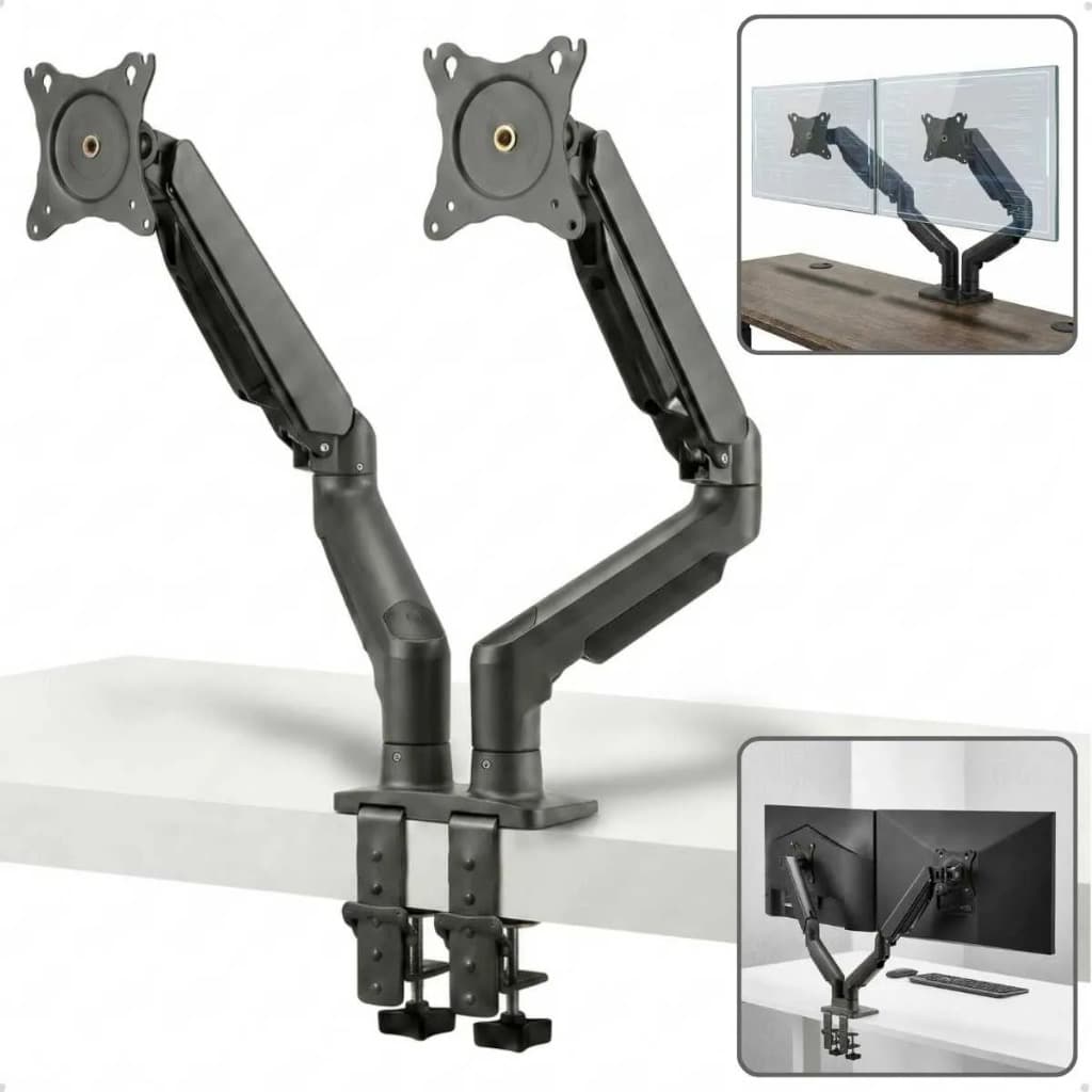 Suporte Duplo Monitor Articulado Pistao Gas 17 A 27 Pol