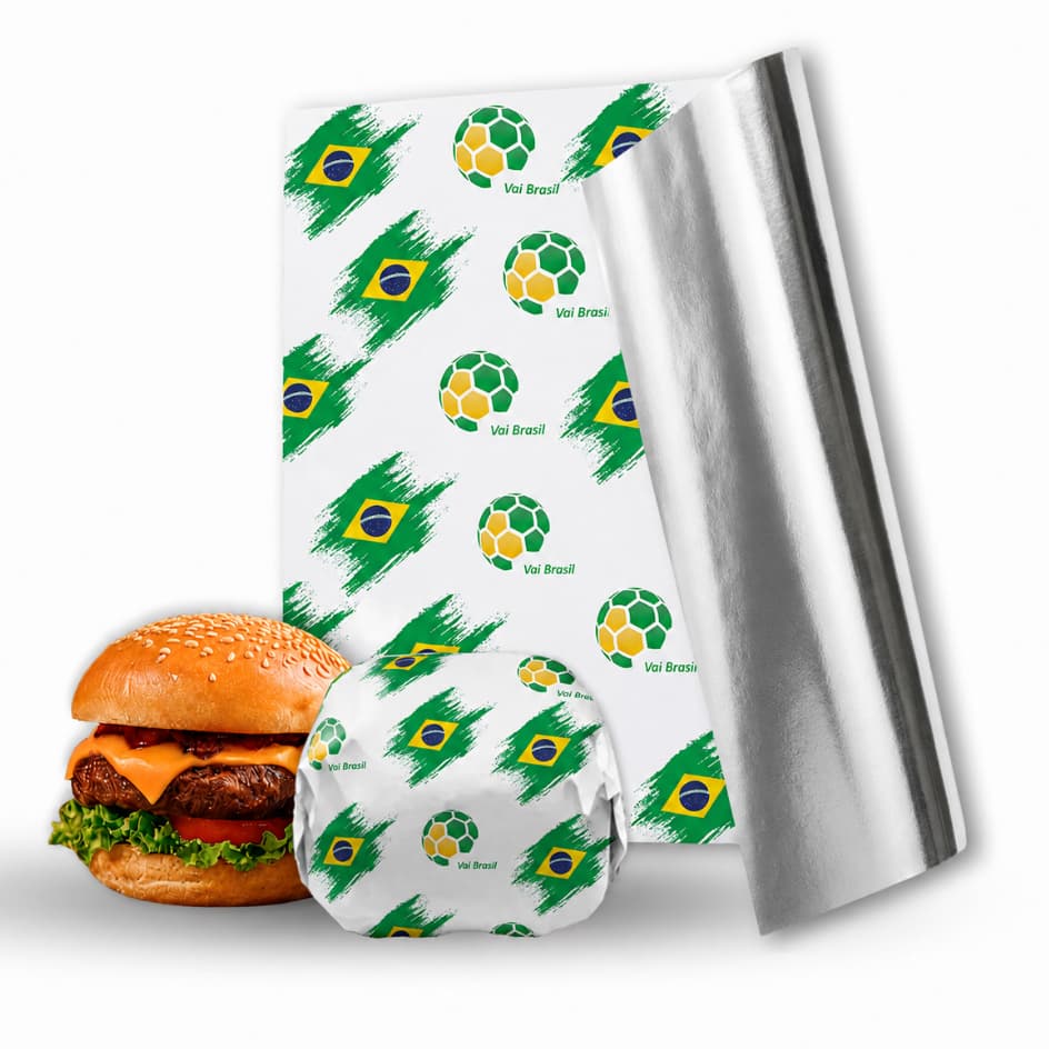 Papel Acoplado Anti Gordura Delivery 30x38 Kits Estampados Vai Brasil Copa Do Mundo Futebol Acoplado