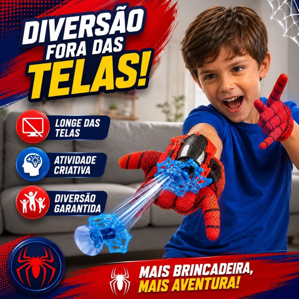 Lançador de Teia Infantil com Luva Lança Teia Super Herói | Brinquedo Aranha com Dardos