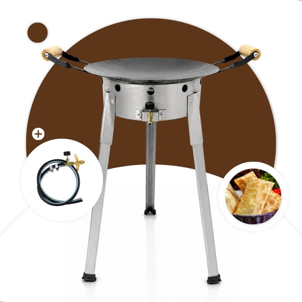 Tacho Fritador + Disco Arado 45cm INOX + Fogão Fogareiro Á Gás Alta Pressão