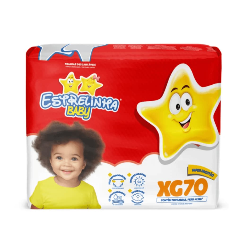 Fralda Infantil Estrelinha Baby Hiper Tamanho XG - 70 Unidades