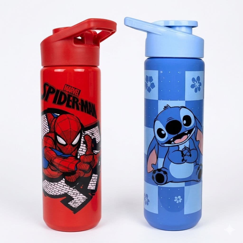 Garrafa Squeeze Homem Aranha e Stitch Antivazamento Infantil 700ml Garrafinha De Água