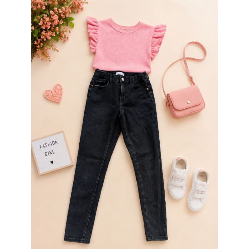 Calça Jeans Infantil Preta Skinny Tam 11 12 Anos Com Regulagem