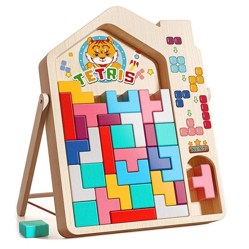 Tetris Quebra-Cabeça 3D Russo de Madeira Espessado Brinquedo Educativo e Interação Familiar Infantil Presente Ideal