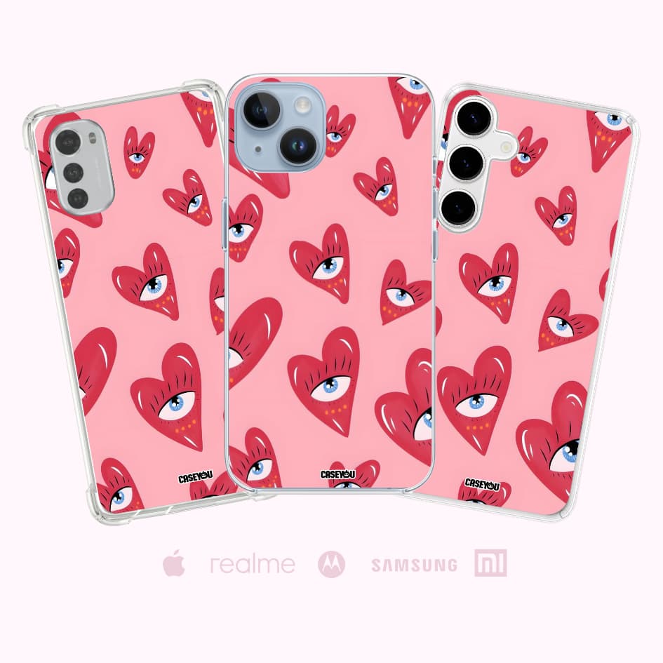 Capinha Celular Personalizada Corações Olho Grego Místico Fé e Proteção
