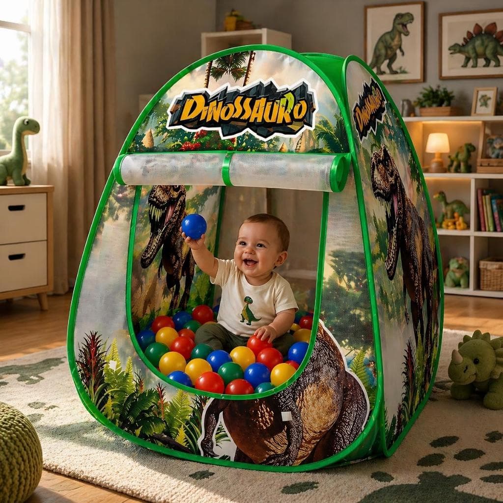Barraca Infantil Toca Tenda Cabana Dinossauro Verde Iglu Dobrável Com 50 Bolinhas Coloridas ou Verdes
